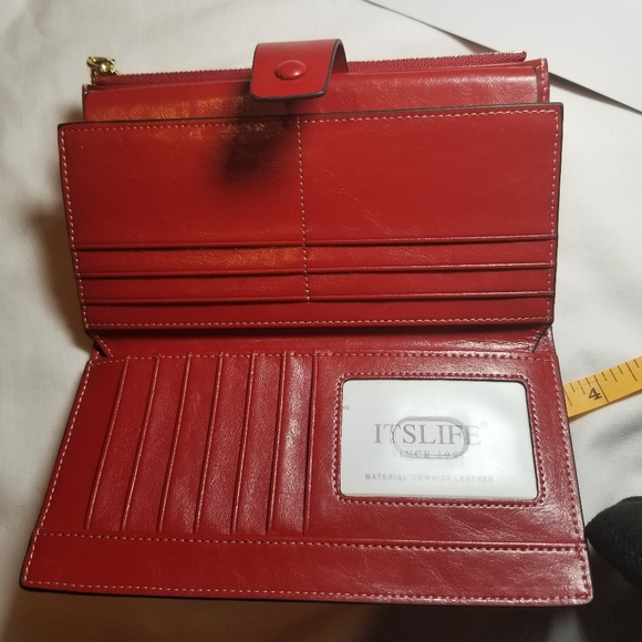 Itslife Womens RFID Blocking Large Capacity Burgundy Leather Wallet - Picture 5 of 7